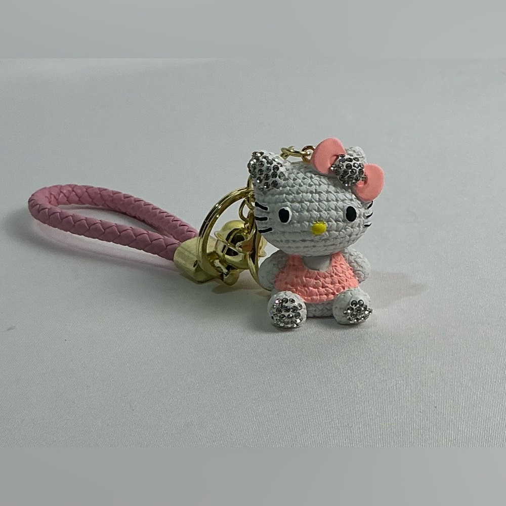 Hello Kitty rhinestone Pink and White Keychain wristlet Jewelry Charm - Picture 2 of 2